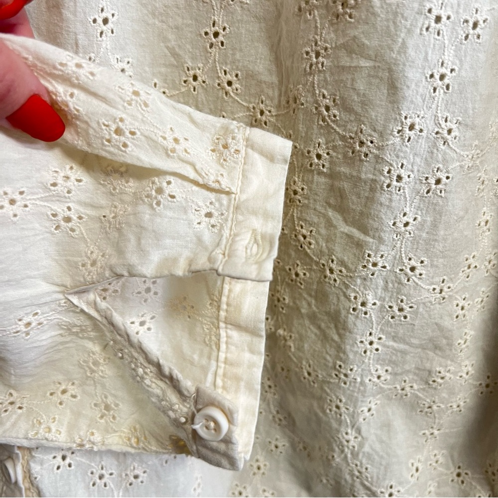 Free People Cream Eyelet Long Sleeve Blouse Tie Waist Size Small - Picture 6 of 8